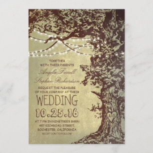 Rustic tree & string lights wedding invitations