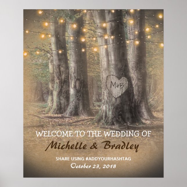 Rustic Tree & String Lights Wedding Poster (Front)