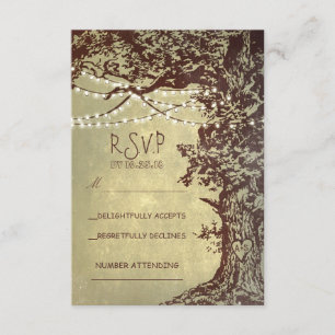 Rustic tree & string lights wedding RSVP Card