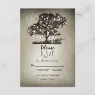 Rustic tree & string lights wedding RSVP cards