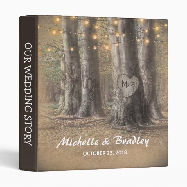 Rustic Tree & String Lights Wedding Story Album Binder (Front/Spine)