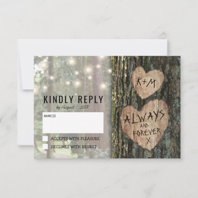 Rustic Tree Wedding RSVP | Country Twinkle Lights Card (Front)