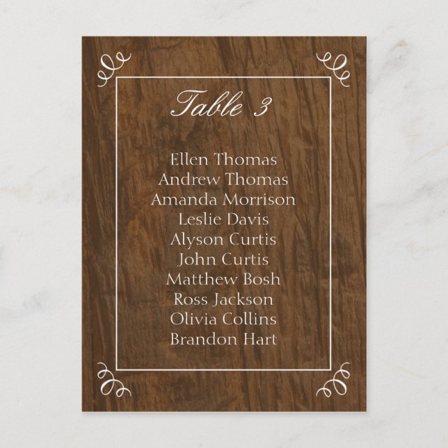 Rustic Tree Wedding Seating Chart Postcard (Front)