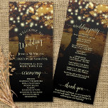 Rustic Tree with Strings of Lights Wedding Program<br><div class="desc">This beautiful wedding program features a rustic yet elegant design with a tree at sunset or dusk adorned with strings of lights. The titles are written in fancy script calligraphy, and there is space for your ceremony and wedding party details, as well as a short thank you for your guests....</div>