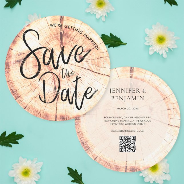 Rustic Tree Wood Save The Date Wedding Invitation (Front/Back)