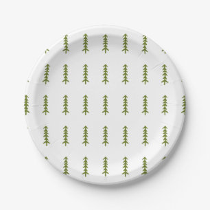 Rustic Tree Woodland Forest Pattern Modern Green Paper Plate