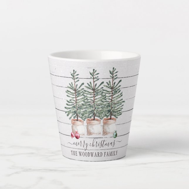 Rustic Trees Christmas Holiday Latte Mug (Front)