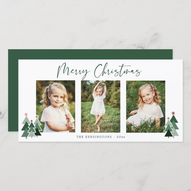 Rustic Trees Modern Christmas Holiday 3 Photo (Front/Back)