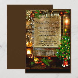 Rustic trees ornaments Christmas Party Invitation