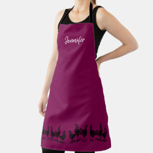 Rustic trendy chickens on wine colour monogram nam apron