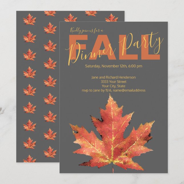 Rustic Trendy Fall Dinner Party Invitation (Front/Back)