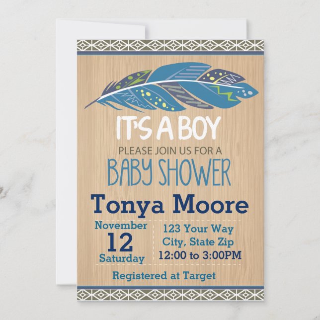 Rustic Tribal Baby shower Invitation (garçon) (Devant)