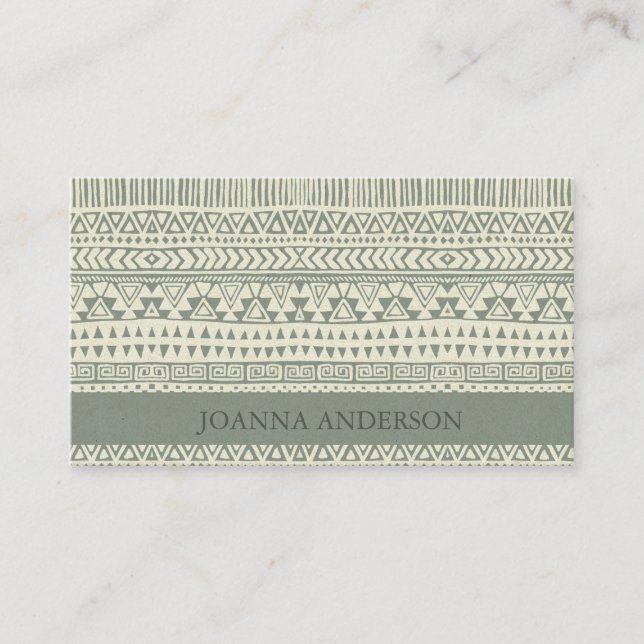 RUSTIC TRIBAL GREY BOHEMIAN PATTERN PERSONALIZED BUSINESS CARD (Front)