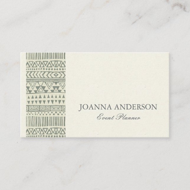 RUSTIC TRIBAL GREY BOHEMIAN PATTERN PERSONALIZED BUSINESS CARD (Front)