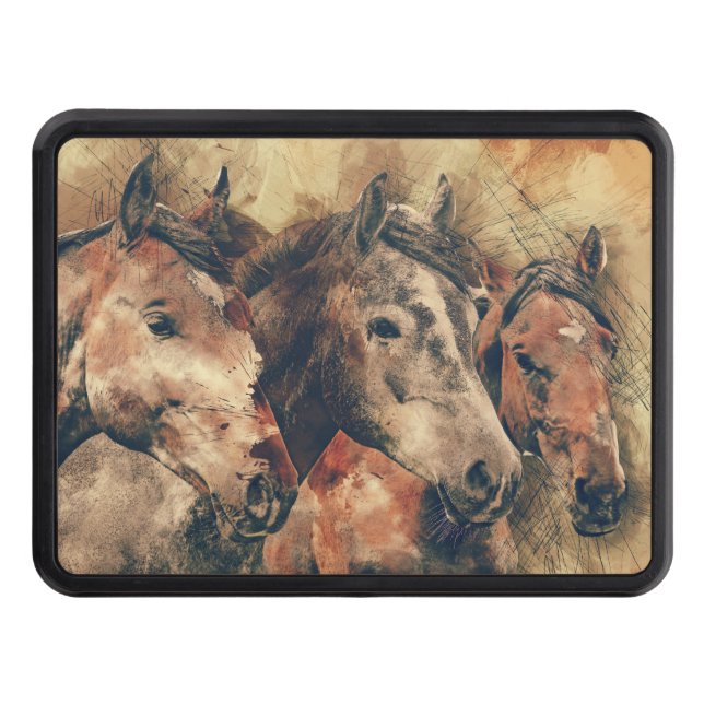 Rustic Trio of Horses Trailer Hitch Cover (Front)