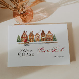 Rustic Troller Village Houses Winter Baby Shower Guest Book
