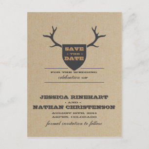 Rustic Trophy Grey Save the Date Announcement Postcard