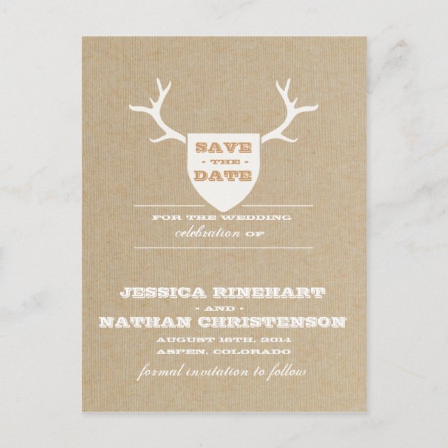 Rustic Trophy White Save the Date Announcement Postcard (Front)
