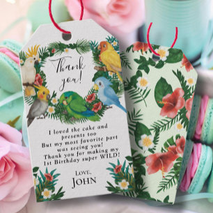 Rustic Tropical baby Wild Parrots Boys Birthday Gift Tags