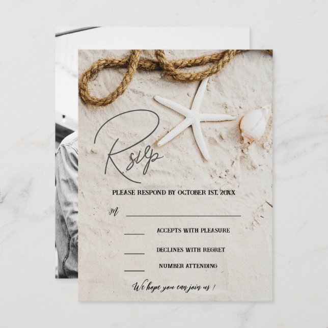 Rustic Tropical Beach Coastal Photo Wedding  RSVP Card (Front/Back)