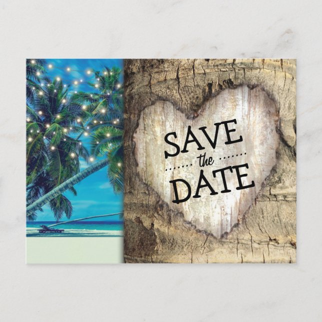 Rustic Tropical Beach Destination Save the Date Announcement Postcard (Front)