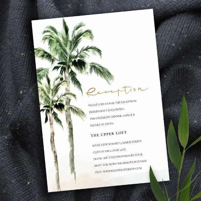 Rustic Tropical Beach Palm Tree Wedding Reception  Enclosure Card (Creator Uploaded)
