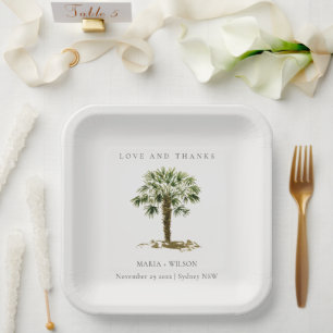 Rustic Tropical Beach Palm Tree Wedding Thanks Paper Plate