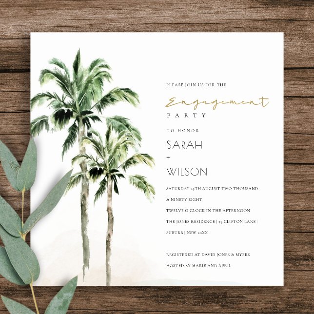 Rustic Tropical Beach Palm Trees Engagement Invite (Creator Uploaded)