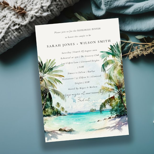Rustic Tropical Beach Palm Trees Rehearsal Dinner Invitation (Creator Uploaded)