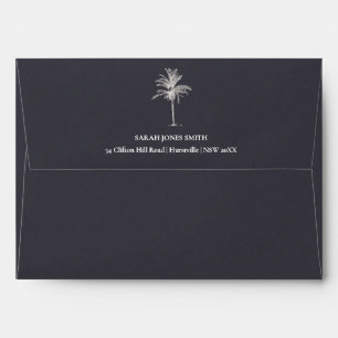 Rustic Tropical Beachy Palm Tree Navy Kraft Envelope