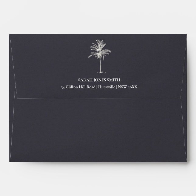 Rustic Tropical Beachy Palm Tree Navy Kraft Envelope (Back (Top Flap))