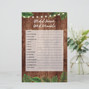 Rustic Tropical Bridal Shower Word Scramble Game