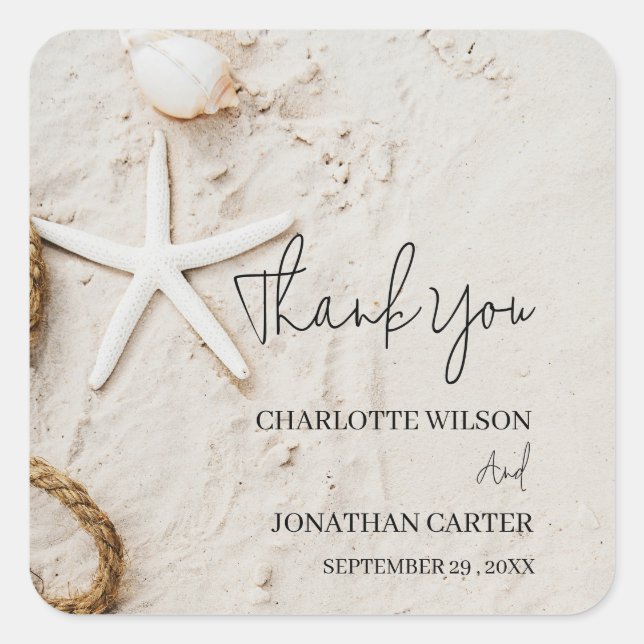Rustic Tropical Coastal Beach Wedding Thank you Square Sticker (Front)