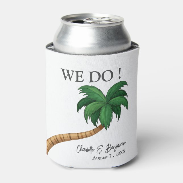 Rustic Tropical Destination Beach  Wedding Can Cooler (Can Front)