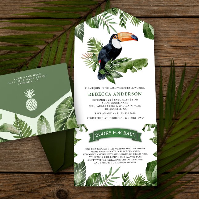 Rustic Tropical Jungle Cute Toucan Baby Shower All In One Invitation (Creator Uploaded)