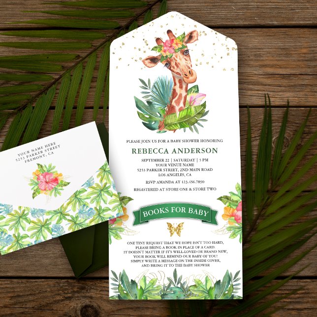 Rustic Tropical Jungle Safari Giraffe Baby Shower All In One Invitation (Creator Uploaded)
