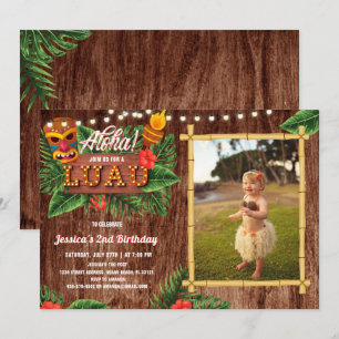 Rustic Tropical Luau Photo Anniversaire Invitation