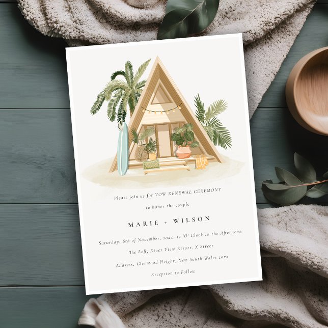 Rustic Tropical Palm Beach Shack Vow Renewal Invitation (Creator Uploaded)