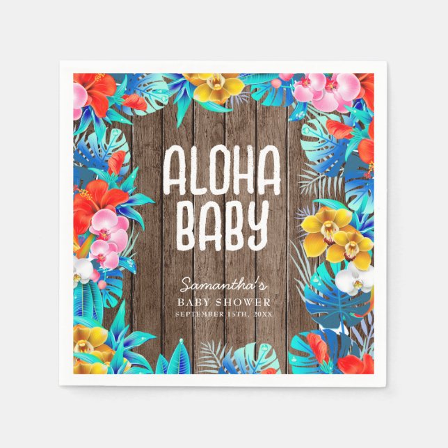 Rustic Tropical Palm Leaves Aloha Baby Shower  Napkin (Front)