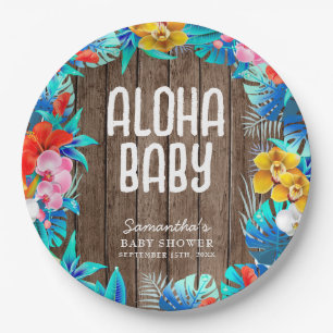 Rustic Tropical Palm Leaves Aloha Baby Shower  Paper Plate