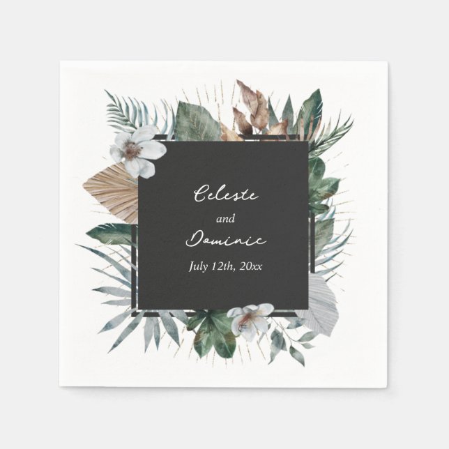 Rustic Tropical Palm Leaves Botanical Wedding Napkin (Front)