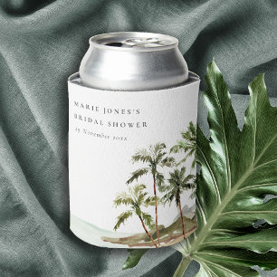 Rustic Tropical Palm Tree Beach Sand Bridal Shower Can Cooler