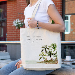 Rustic Tropical Palm Tree Beach Sand Bridal Shower Tote Bag