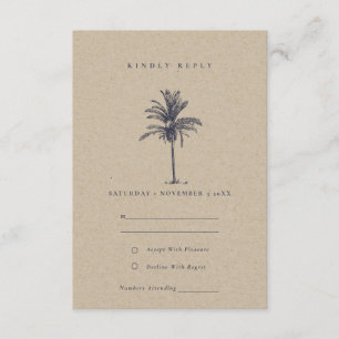 Rustic Tropical Palm Tree Navy Kraft Wedding RSVP Enclosure Card
