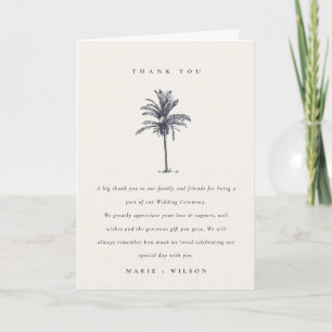 Rustic Tropical Palm Tree Navy Kraft Wedding Thank You Card