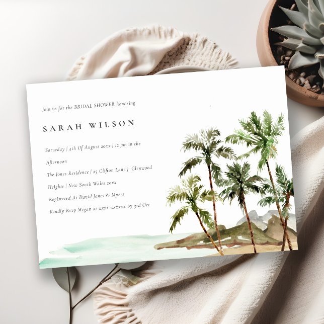 Rustic Tropical Palm Trees Beach Bridal Shower Invitation (Creator Uploaded)