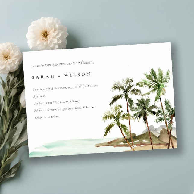 Rustic Tropical Palm Trees Beach Sand Vow Renewal Invitation (Creator Uploaded)