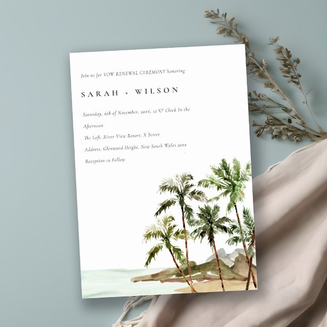 Rustic Tropical Palm Trees Beach Sand Vow Renewal Invitation (Creator Uploaded)