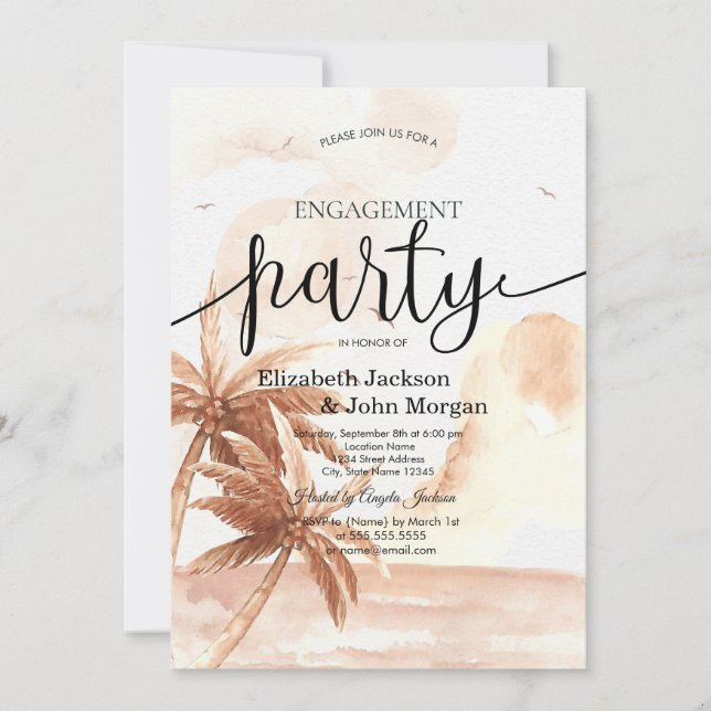 Rustic Tropical Palms Engagement Party Invitation (Front)