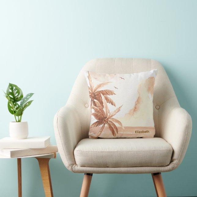 Rustic Tropical Palms Throw Pillow (Chair)